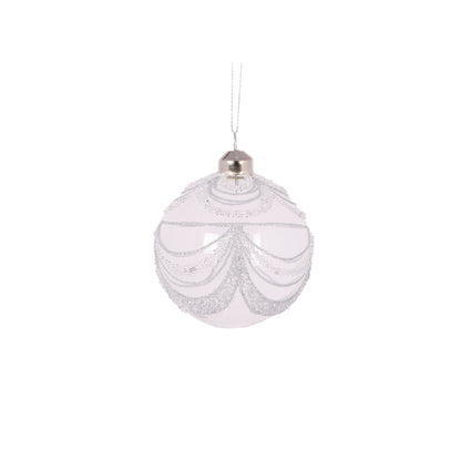 SILVER SCALLOPED GLITTERED ROUND BAUBLE
