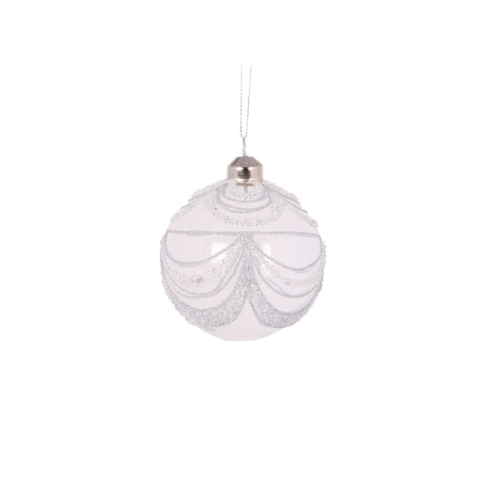 SILVER SCALLOPED GLITTERED ROUND BAUBLE