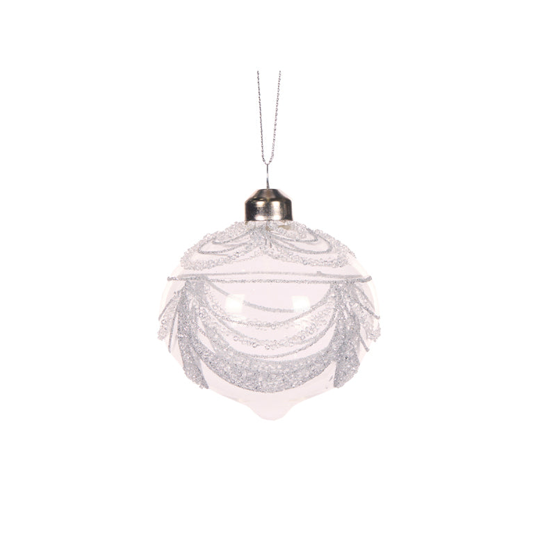 SILVER SCALLOPED GLITTERED ONION BAUBLE