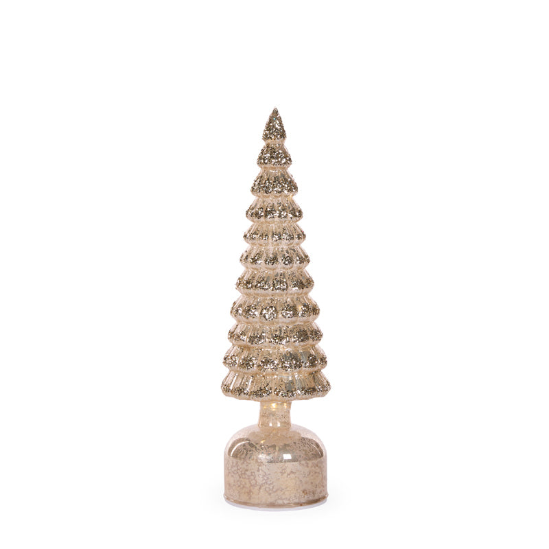 33 CM CHAMPAGNE MERCURY GLASS ROTATING LED TREE