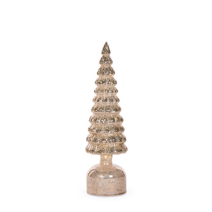 33 CM CHAMPAGNE MERCURY GLASS ROTATING LED TREE