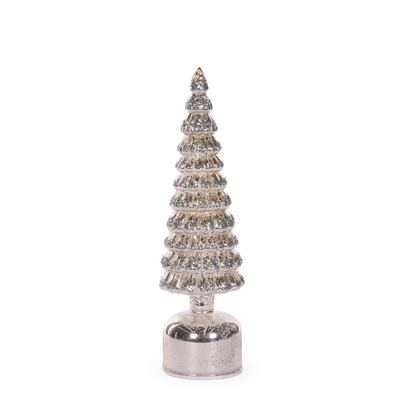 33 CM SILVER MERCURY GLASS ROTATING LED TREE