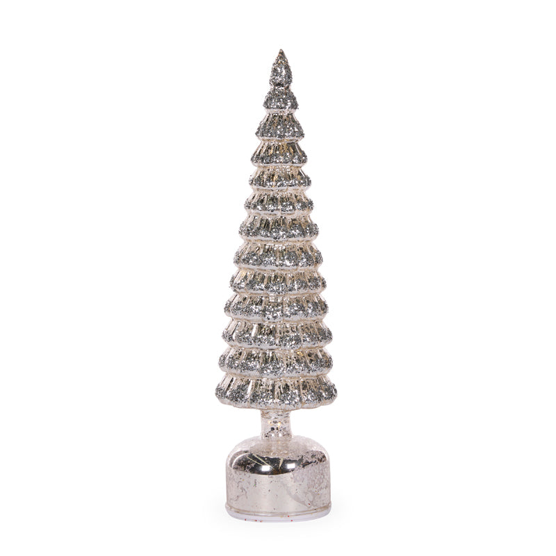 41 CM SILVER MERCURY GLASS ROTATING LED TREE