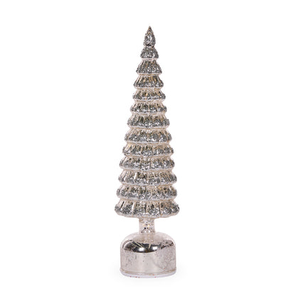 41 CM SILVER MERCURY GLASS ROTATING LED TREE