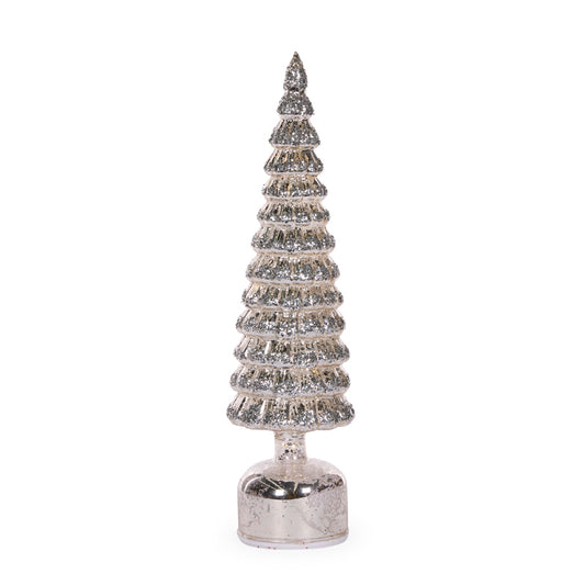 41 CM SILVER MERCURY GLASS ROTATING LED TREE