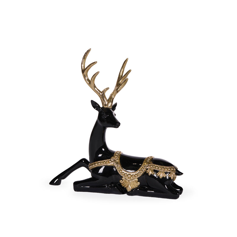 26 CM SITTING EMBELLISHED BLACK AND GOLD REINDEER