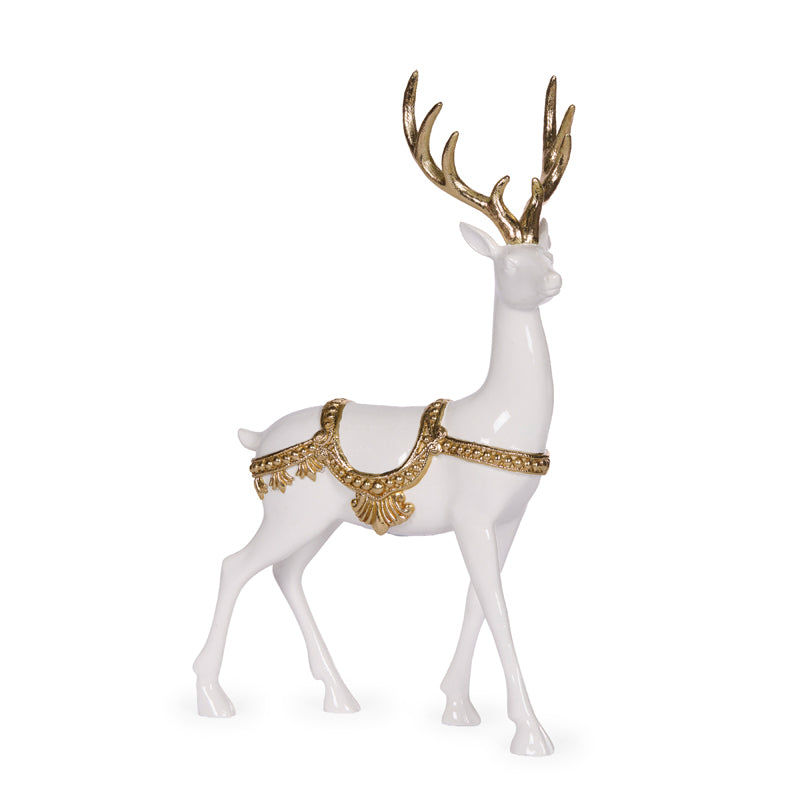 33 CM STANDING EMBELLISHED WHITE AND GOLD REINDEER