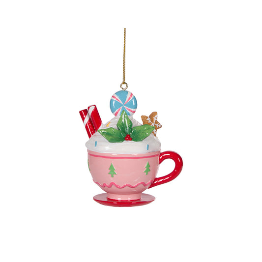 Pink Hot Cocoa Mug Ornament Hanging