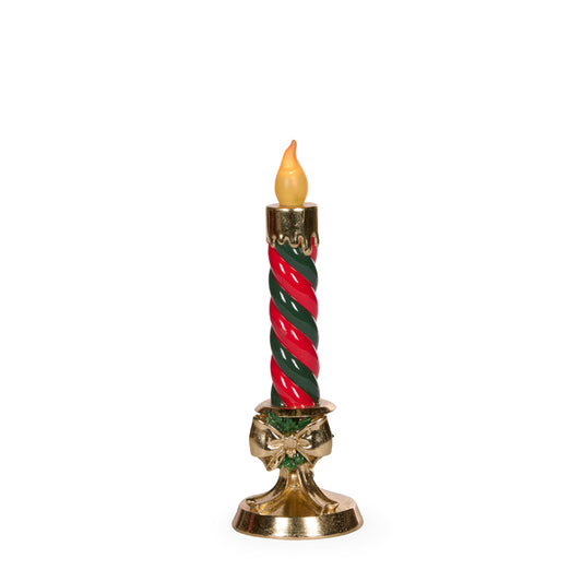 32 CM LED RED AND GREEN SWIRL BOW CANDLE