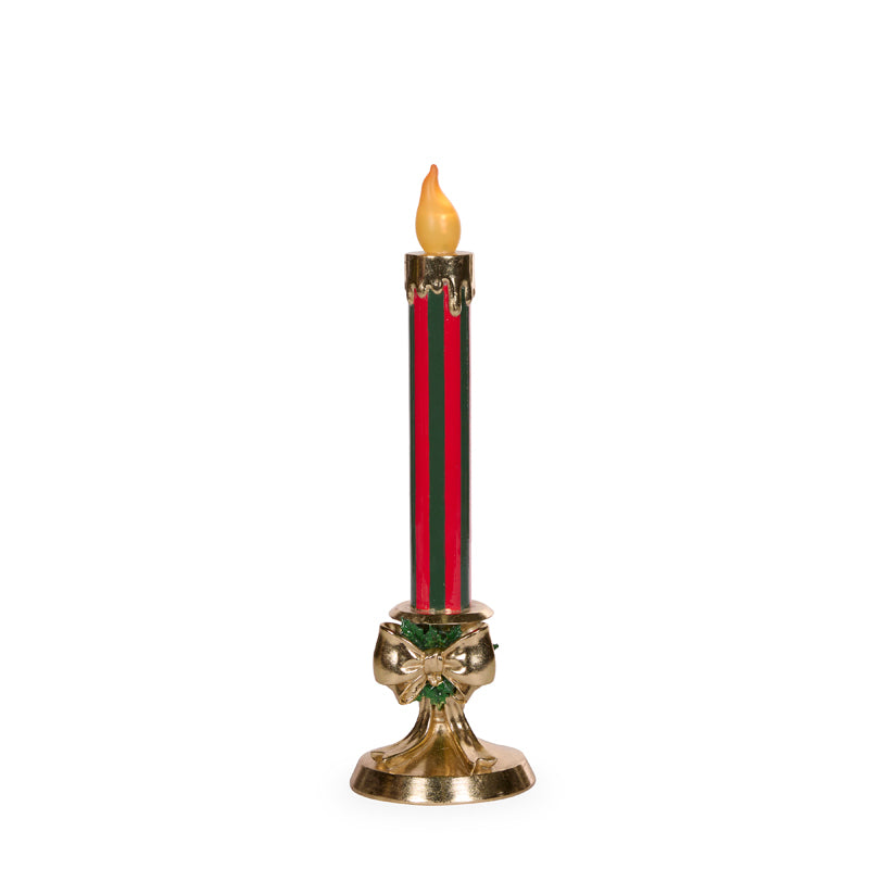 38 CM LED RED AND GREEN STRIPED BOW CANDLE
