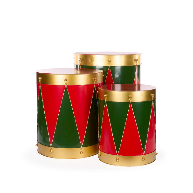SET OF 3 TRADITIONAL RED AND GREEN DRUMS