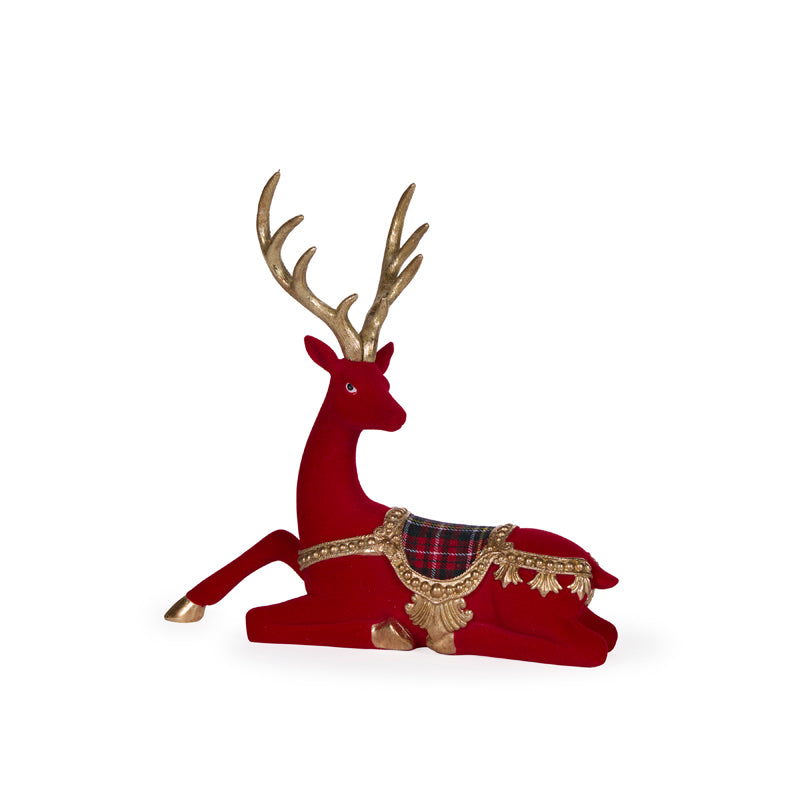 26 CM FLOCKED RED BAROQUE REINDEER