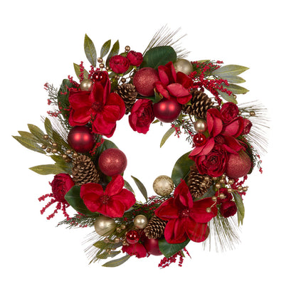 70 CM LUXE RED MAGNOLIA WREATH