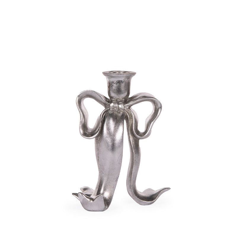 20 CM SILVER BOW CANDLE HOLDER