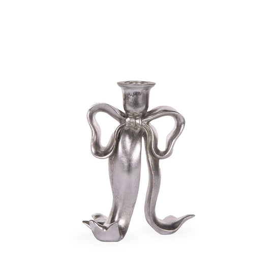 20 CM SILVER BOW CANDLE HOLDER