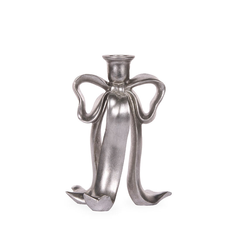 23 CM SILVER BOW CANDLE HOLDER