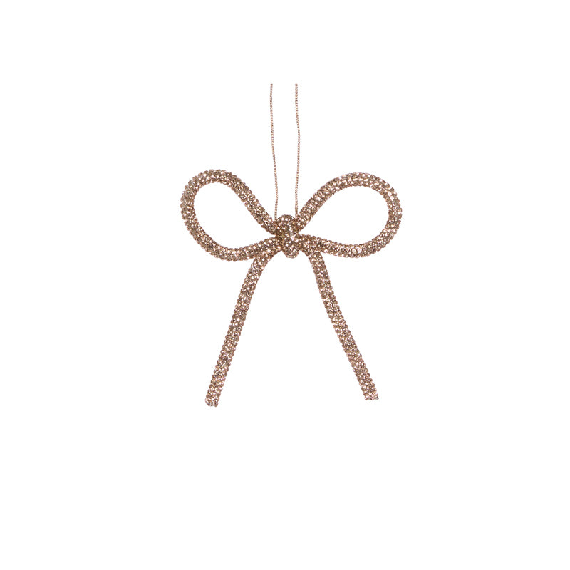 9 CM CHAMPAGNE BEADED BOW ORNAMENT