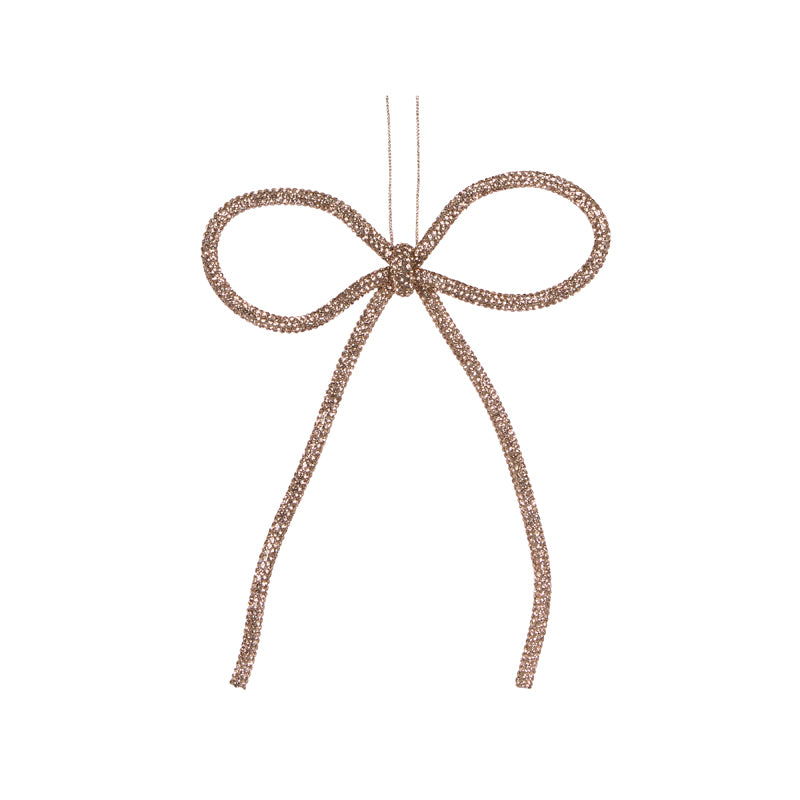 14 CM CHAMPAGNE BEADED BOW ORNAMENT