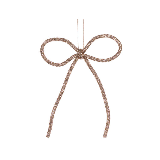 14 CM CHAMPAGNE BEADED BOW ORNAMENT