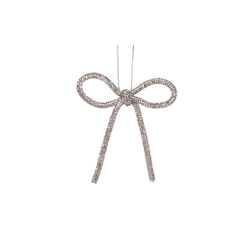 9 CM SILVER BEADED BOW ORNAMENT