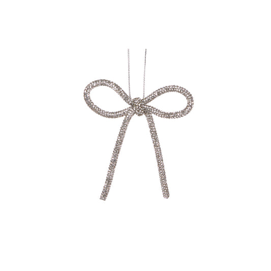 9 CM SILVER BEADED BOW ORNAMENT