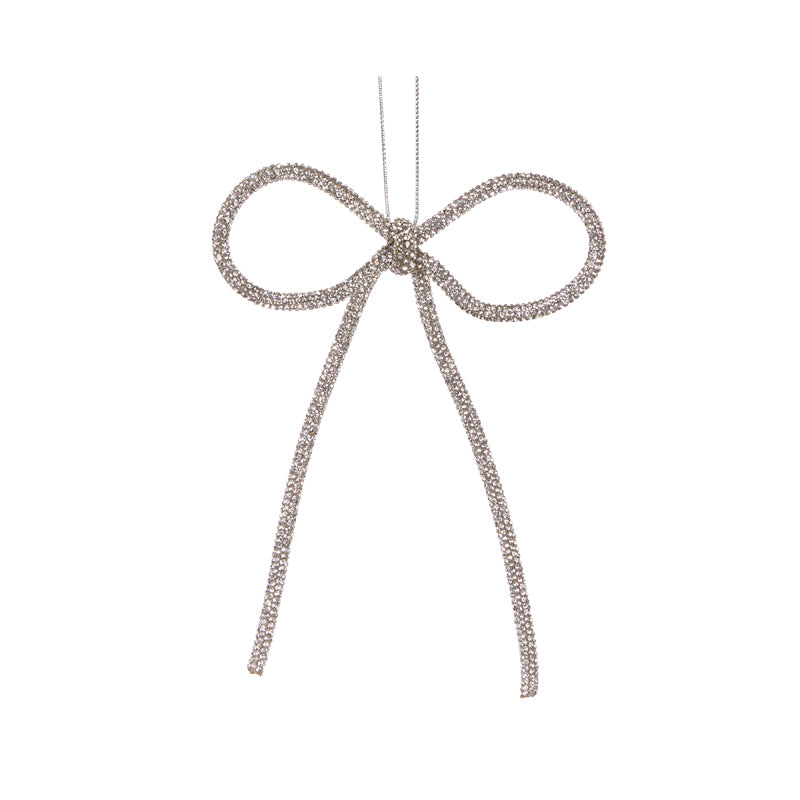 14 CM SILVER BEADED BOW ORNAMENT