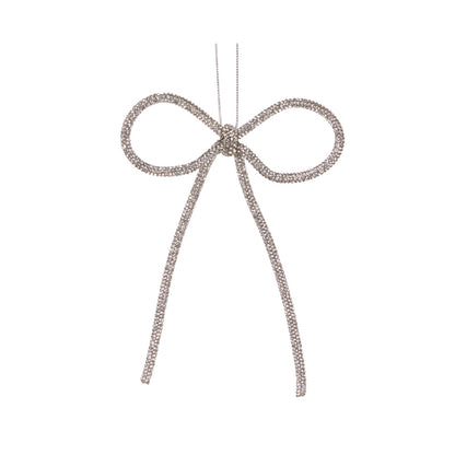 14 CM SILVER BEADED BOW ORNAMENT