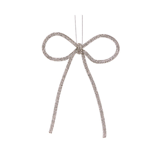 14 CM SILVER BEADED BOW ORNAMENT