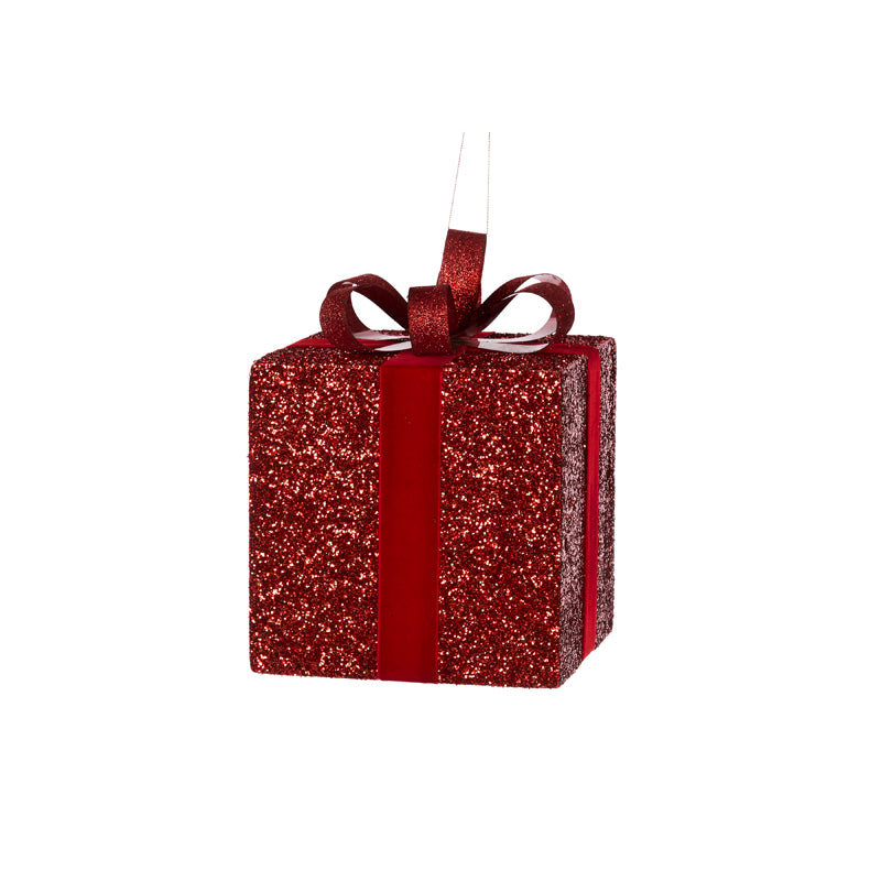 20 CM RED GLITTERED GIFT BOX