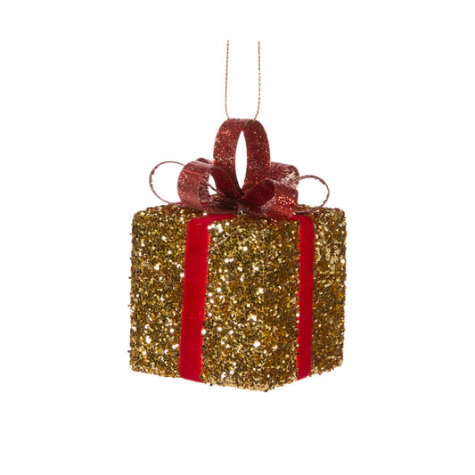 6 CM RED AND GOLD GLITTERED GIFT BOX