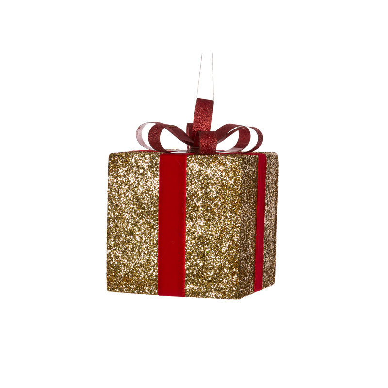 20 CM RED AND GOLD GLITTERED GIFT BOX