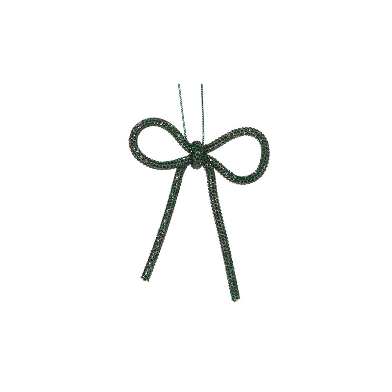 9 CM DARK GREEN BEADED BOW ORNAMENT