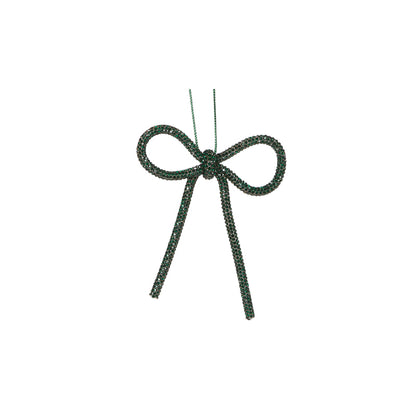 9 CM DARK GREEN BEADED BOW ORNAMENT