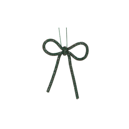 9 CM DARK GREEN BEADED BOW ORNAMENT