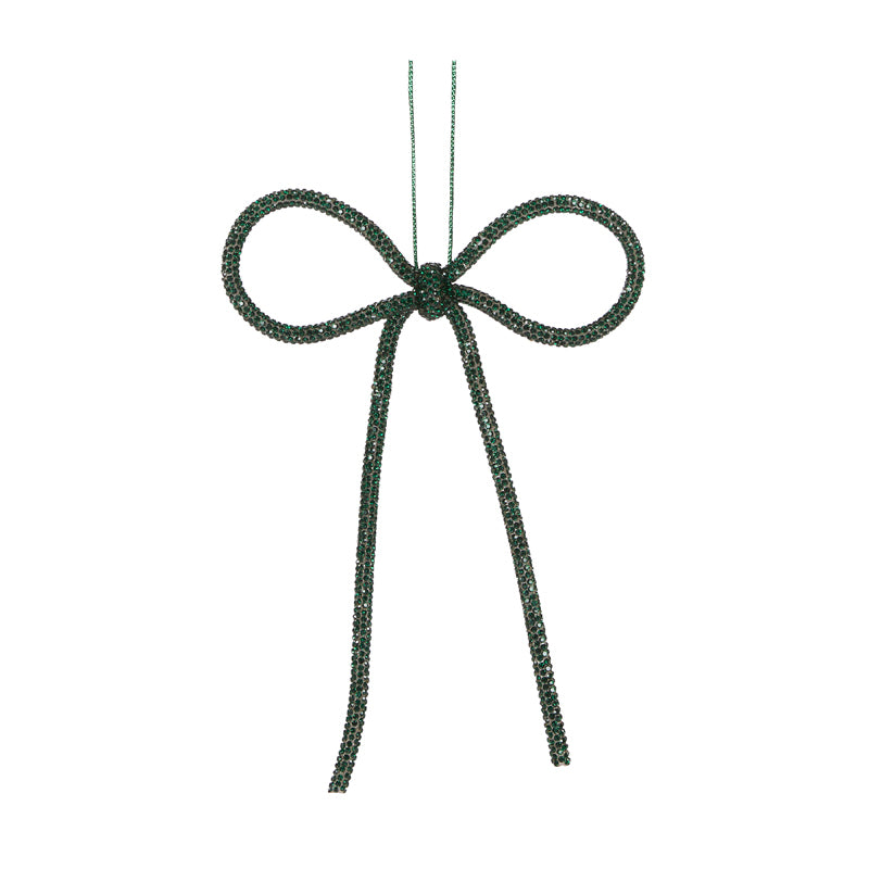 14 CM DARK GREEN BEADED BOW ORNAMENT