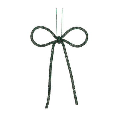14 CM DARK GREEN BEADED BOW ORNAMENT