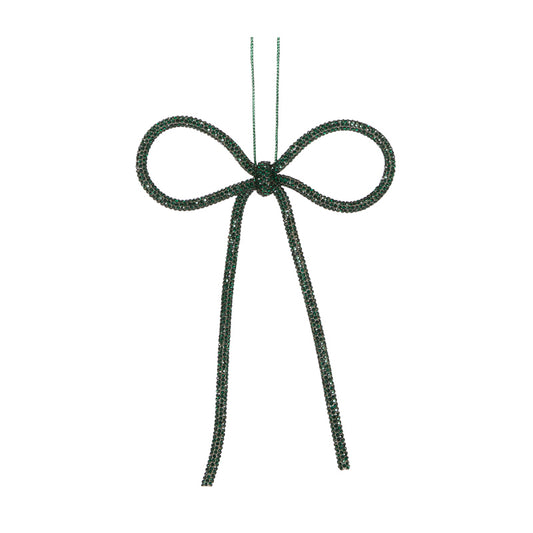 14 CM DARK GREEN BEADED BOW ORNAMENT