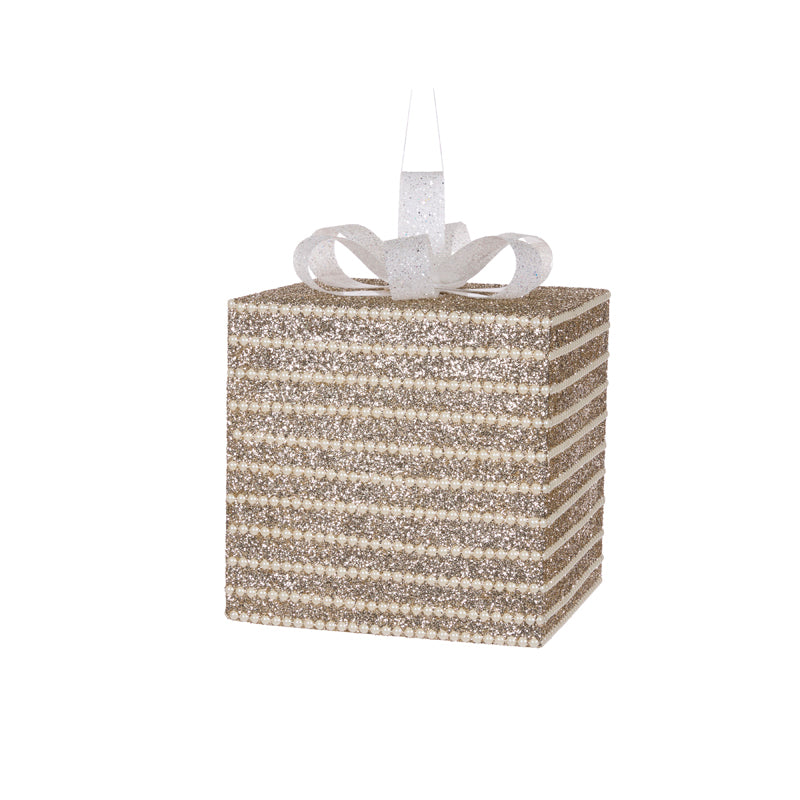 30 CM CHAMPAGNE AND PEARL GLITTERED GIFT BOX