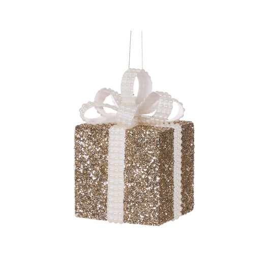 10 CM CHAMPAGNE AND WHITE GLITTERED GIFT BOX