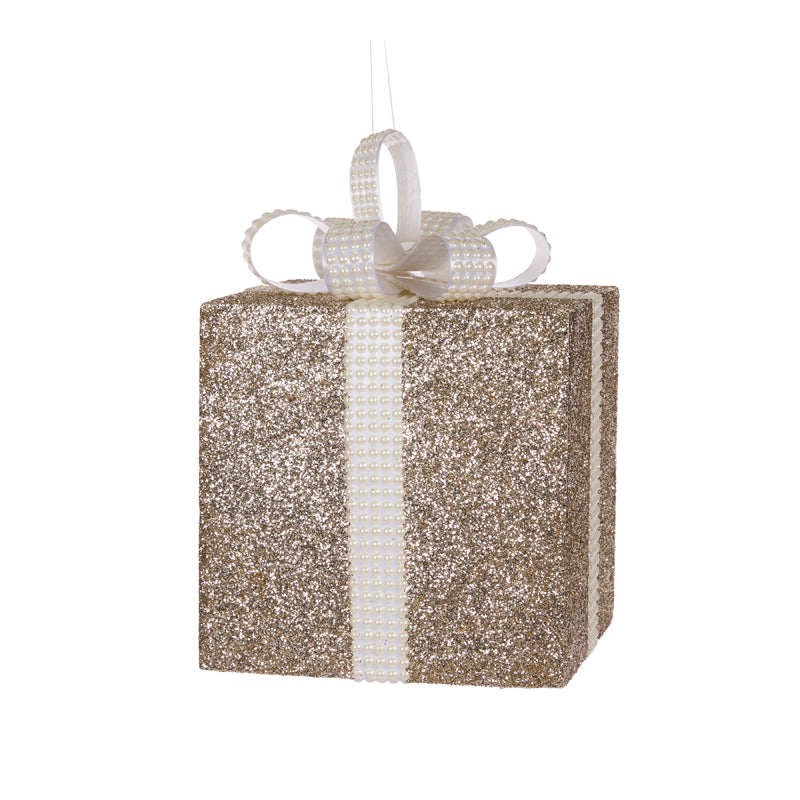 30 CM CHAMPAGNE AND WHITE GLITTERED GIFT BOX