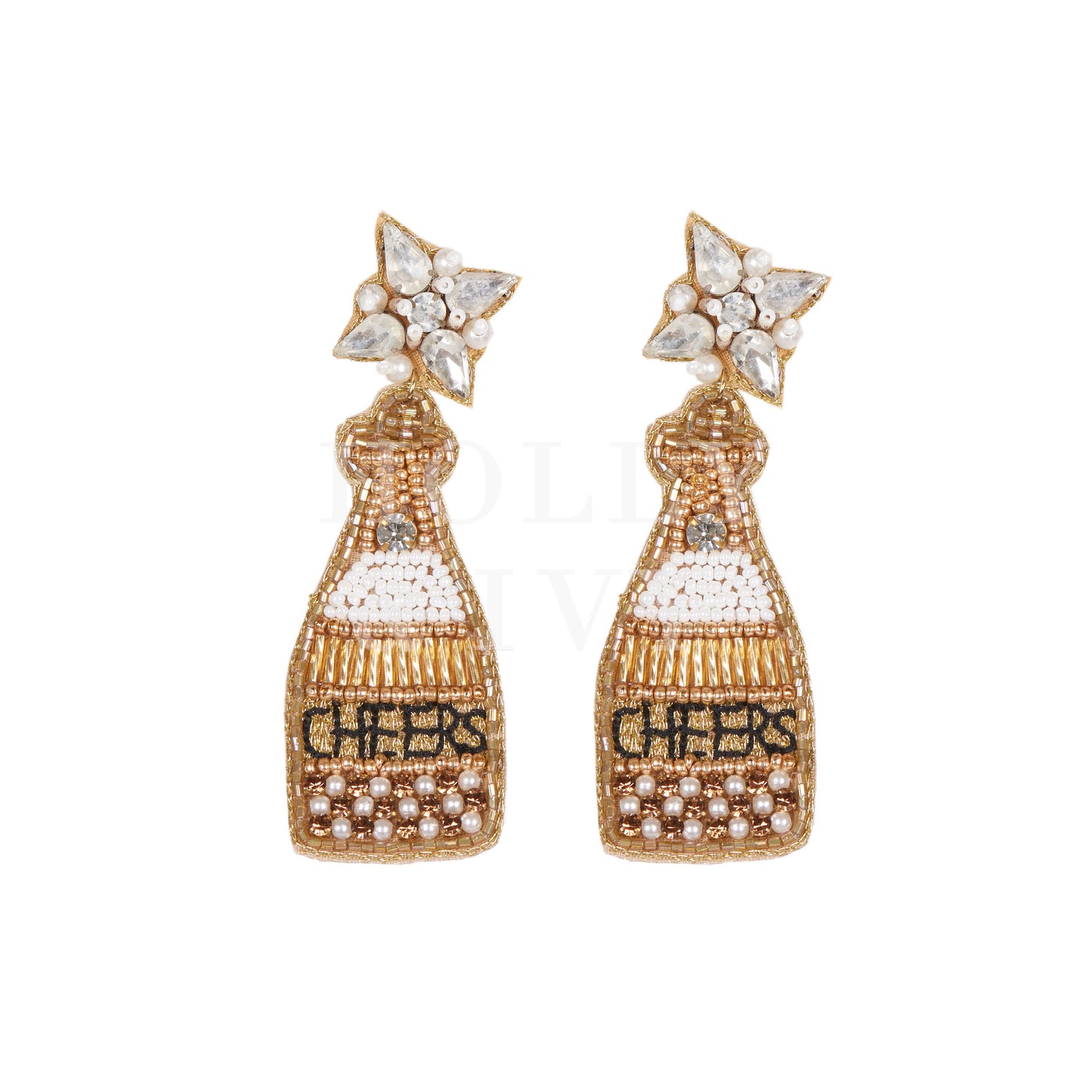 Cheers Champagne Bottle Earrings Gold