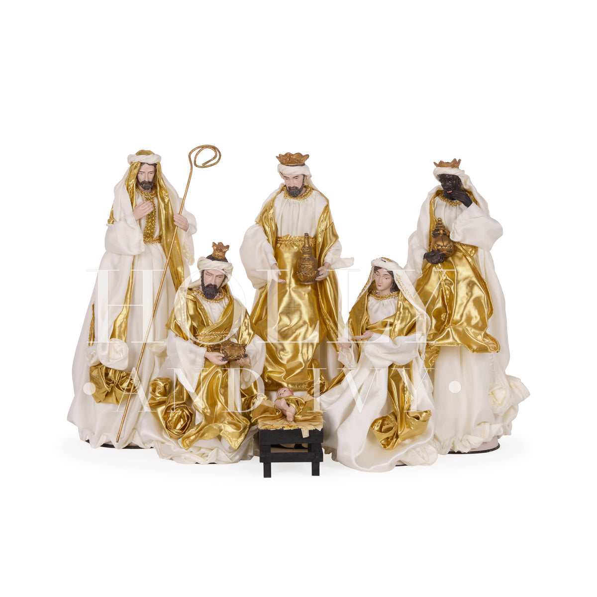 6 Piece Eloquent Fabric Nativity Gold