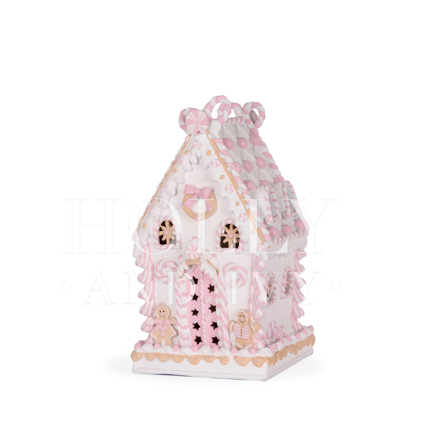 37CM PINK GINGERBREAD HOUSE WITH CANDY CANES