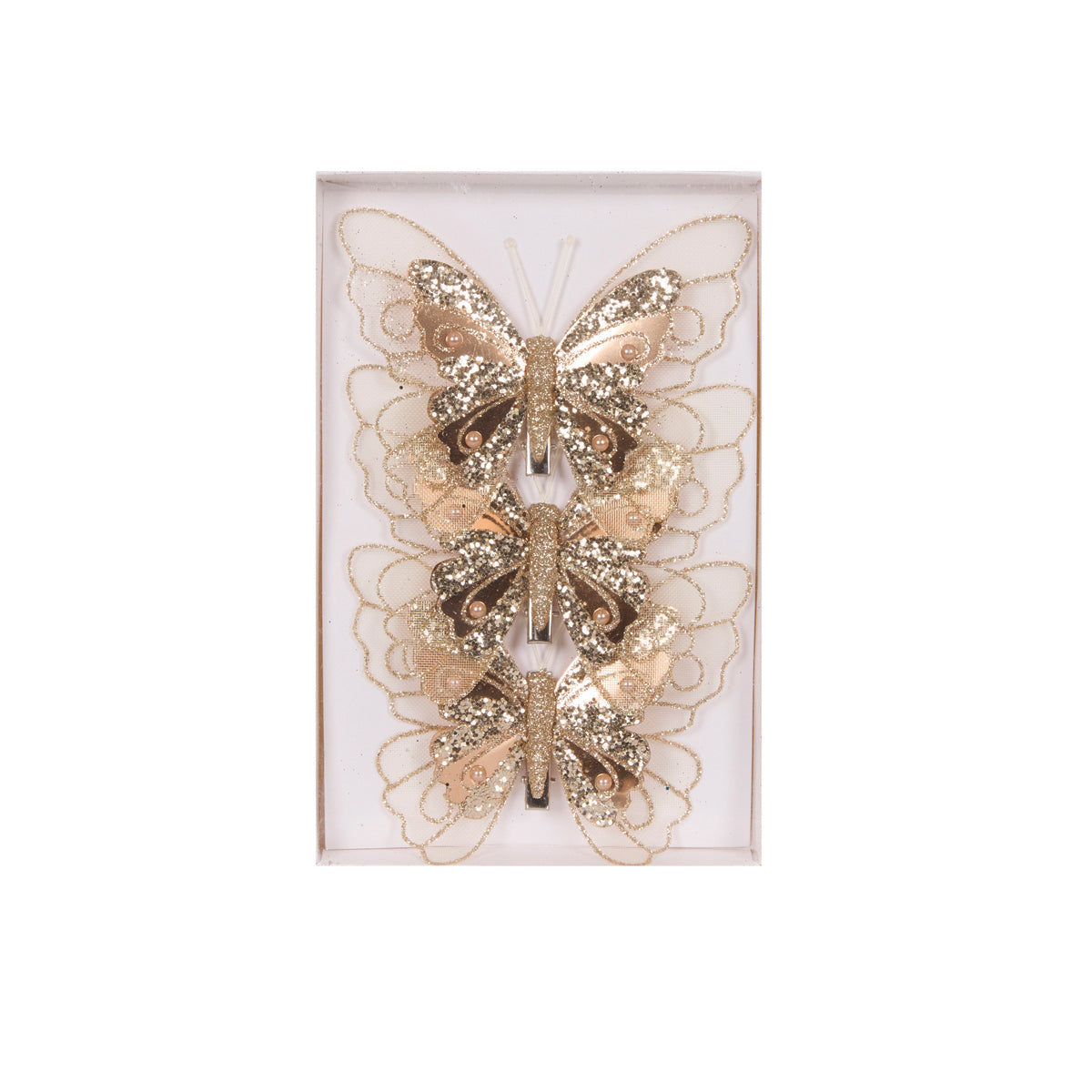 3pk Ivory Embellished Butterflies