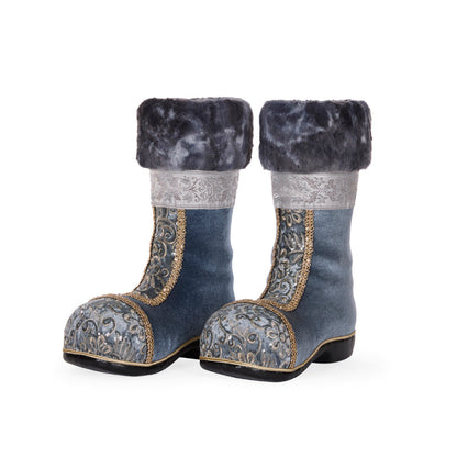 Embellished Blue Damask Santa Boots
