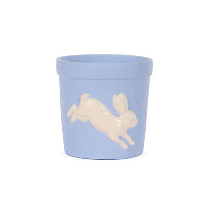 BLUE EMBOSSED JUMPING LAPIN PLANTER