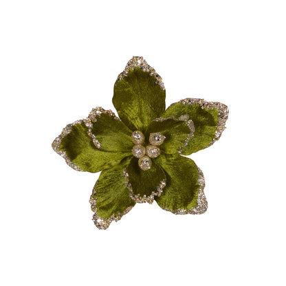 Green Embellished Clip Flower