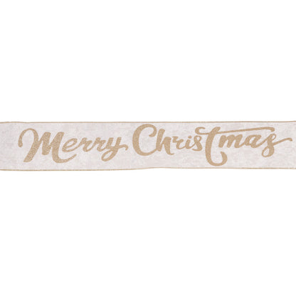 10cm White 'Merry Christmas' Velvet Ribbon
