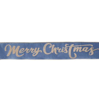 10cm Light Blue 'Merry Christmas' Velvet Ribbon