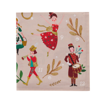 Set/4 12 Days Of Christmas Cotton Napkins